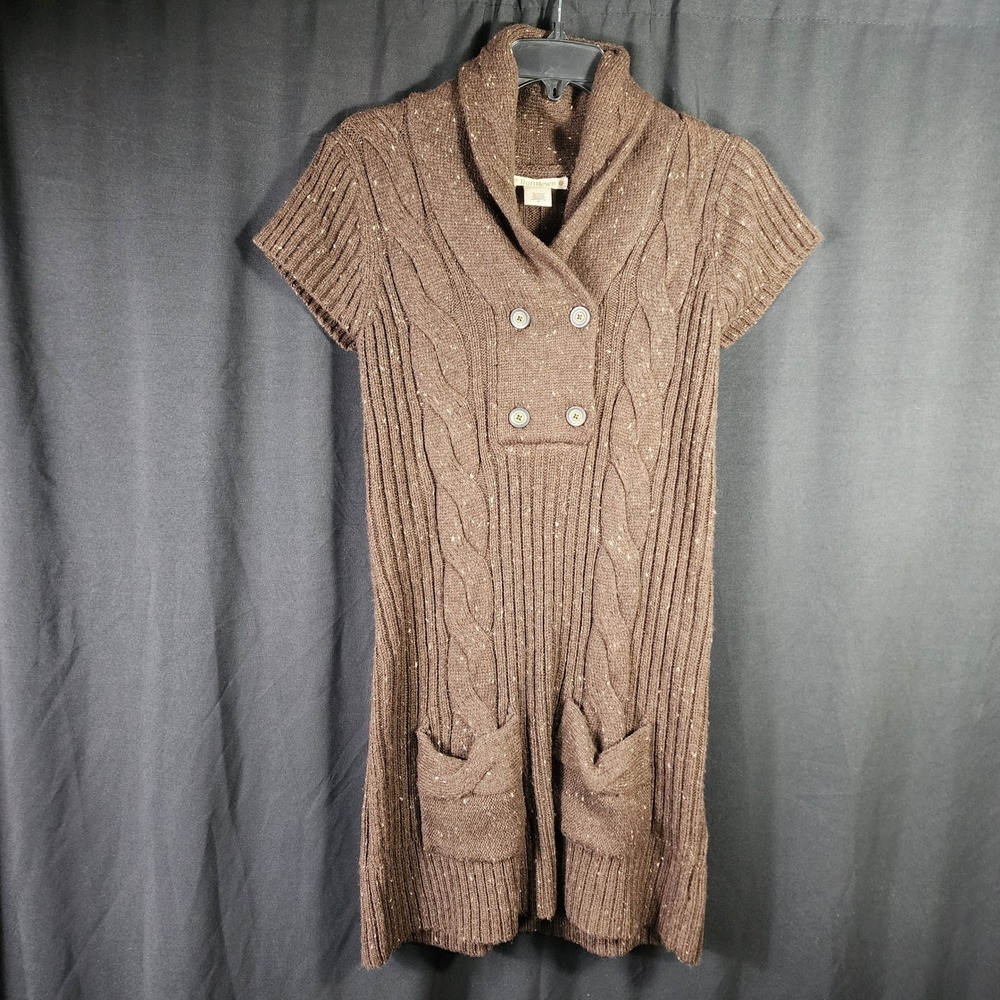 RuffHewn Womens‎ Brown Wool Blend Cable Knit Shawl Collar Tunic Sweater Medium